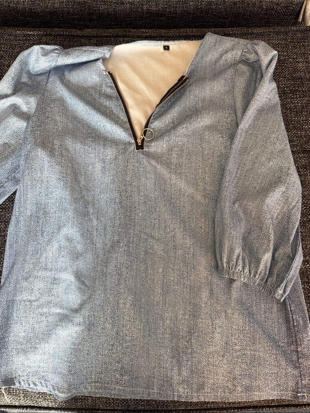 Light Blue Zip Front Blouse